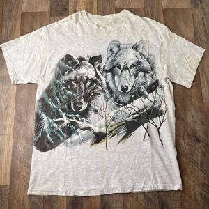 Vintage Harlequin Nature Graphics Wolf T Shirt Gray Nature Art Mens‎ Size XL